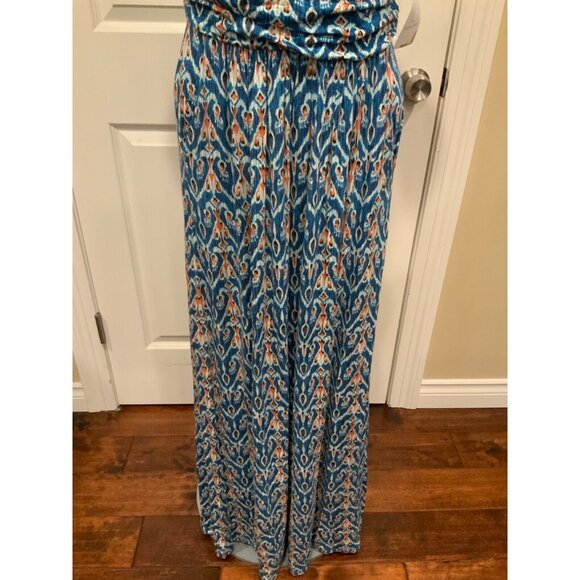 Vanessa Virginia Blue White Orange Geometric Long Maxi Dress Size Medium Petite - Picture 3 of 7